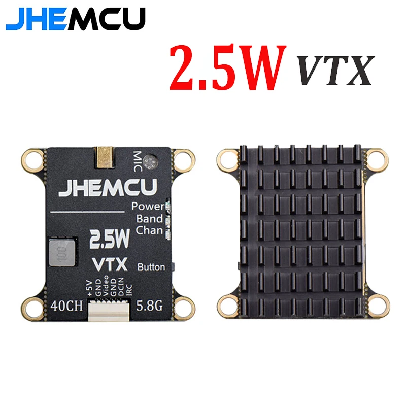 JHEMCU 2.5 واط VTX 5.8 جرام 40CH قابل للتعديل FPV الارسال المدمج في ميكروفون بالوعة الحرارة 2-6S 30X30 مللي متر لطائرة RC FPV طويلة المدى