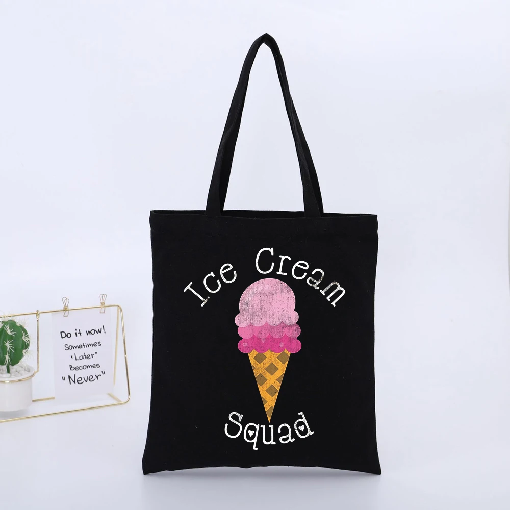 Ice Cream Cone Graphic Canvas Tote Bag, Casual Style for Summer Shopping and Daily Outings
