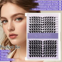 LAKANAKU-extensiones de pestañas individuales 3D, grupo esponjoso, ojo de zorro, para bricolaje, grupos de ojos de gato, efecto levantado para maquillaje diario