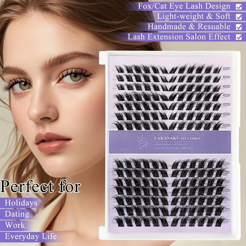 LAKANAKU-extensiones de pestañas individuales 3D, grupo esponjoso, ojo de zorro, para bricolaje, grupos de ojos de gato, efecto levantado para maquillaje diario