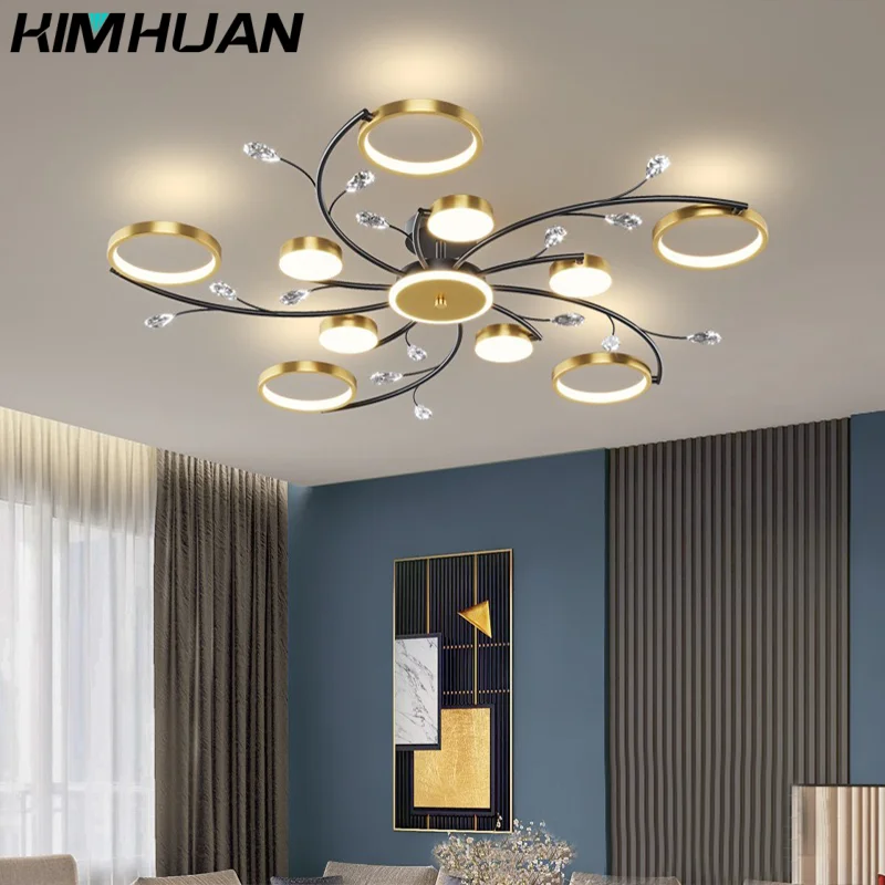 

90-260V Modern Led Chandelier Gold Aluminum Luxury Pendant Lights For Living Room Bedroom Study Room K9 Crystal Decorative Lamps