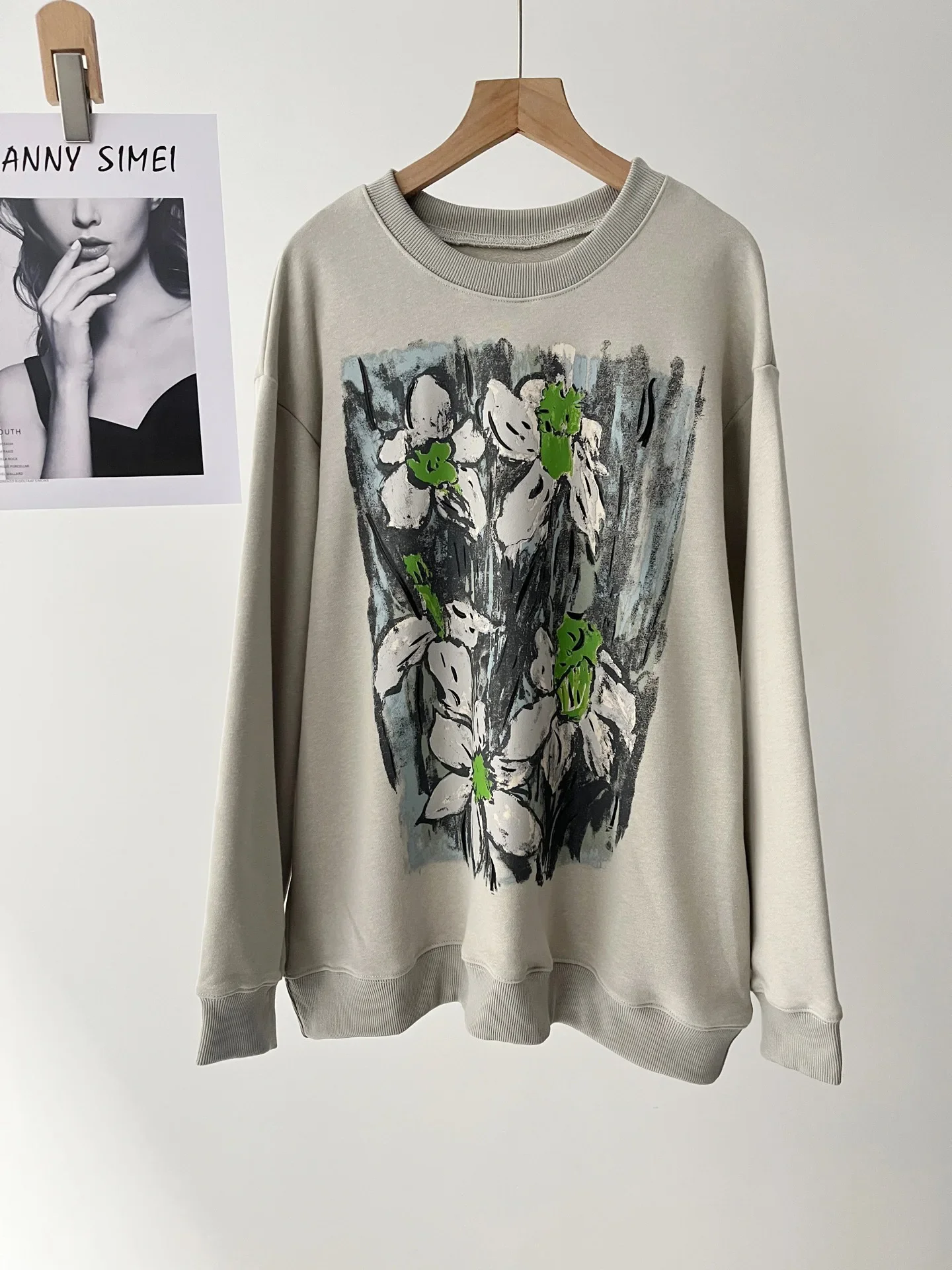 

Spring new floral pattern casual round neck pullover sweater women 99a-0020