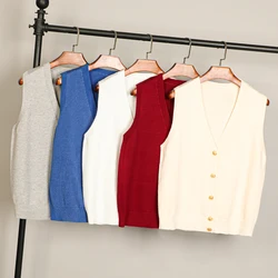 Tops Preppy Style Women's Vest Cropped Sweater Sweaters Clothing Blouse Pullover Warm Korean Padded Woman Female Sleeveless