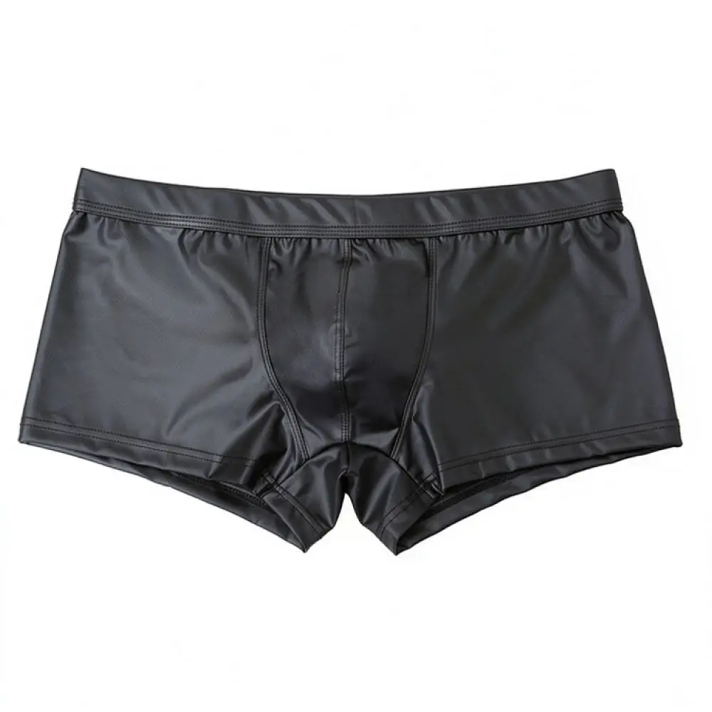 Mens Faux Leather Boxer Shorts Sexy Low Waist Underwear Wet Look Breathable Elastic Comfortable Trunks Nightwear For Neiyiiku