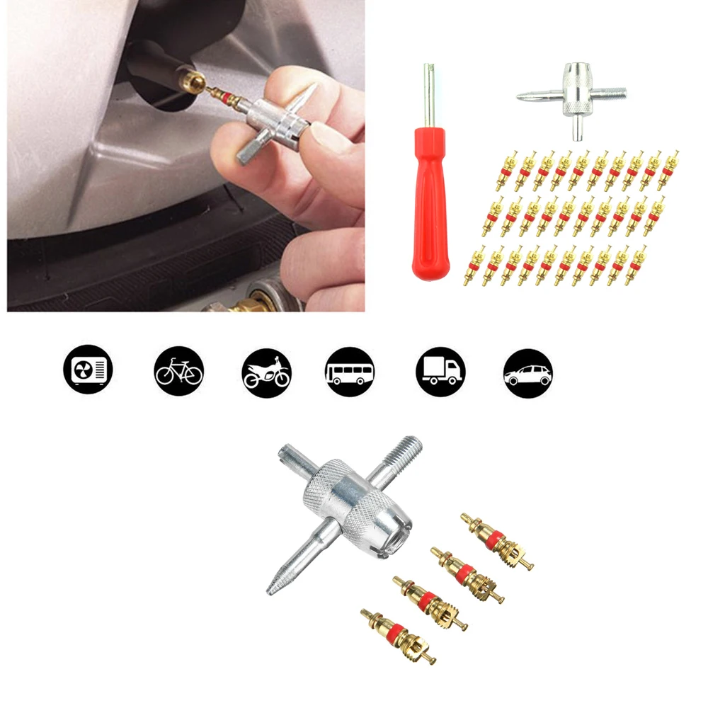 1/10/50/100Pcs 4-in-1 Tire Valve Stem Removal Tool Valve Stem Puller Tire Repair Tool Valve Core Removal Tool Tire Cleaning Tool