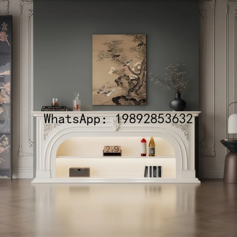 

G1 French Retro Fireplace Decorative Cabinet Living Room Entrance Storage Rack Vintage Fireplace Stand