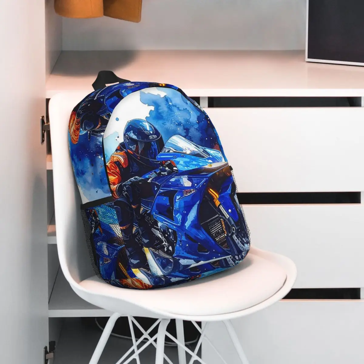 A Motorcycle Rider And Lightning Backpack Student BookBag Children School Bag Computer Shoulder Bags for Men Women