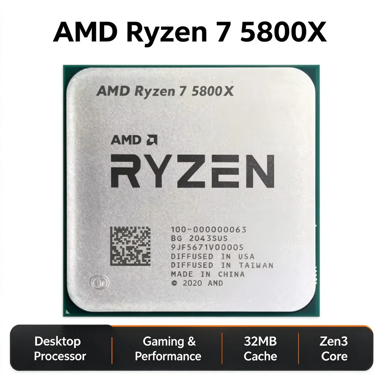 AMD Ryzen 7 5800X AM4 Socket Desktop Processor 3.8GHz 8 Core 16 Thread 32MB L3 Cache 7NM Zen3 CPU for AM4 Motherboard