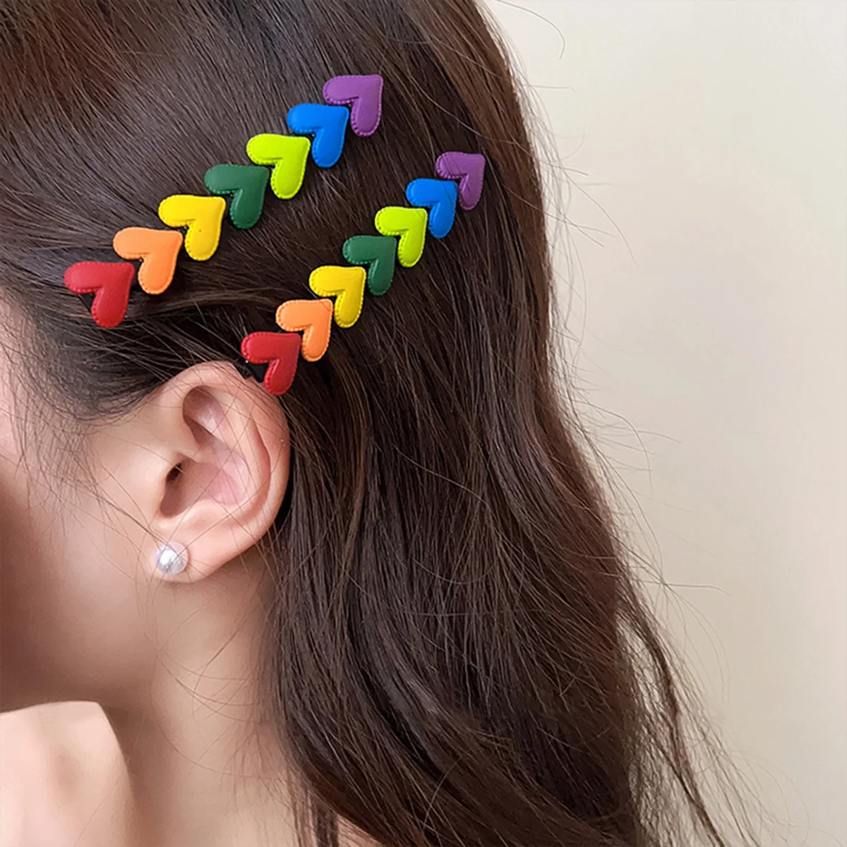 New Korean Cute Rainbow Love Heart Hairpins Hairgrips Summer Color Barrettes Hair Clips for Women Girls Hair Accessories