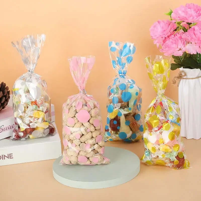 Sacs d'emballage de bonbons 4 couleurs, 100 pièces/paquet, sac en plastique Cellophane, pochettes de cuisson pour biscuits au chocolat, pour fête d'anniversaire et de mariage