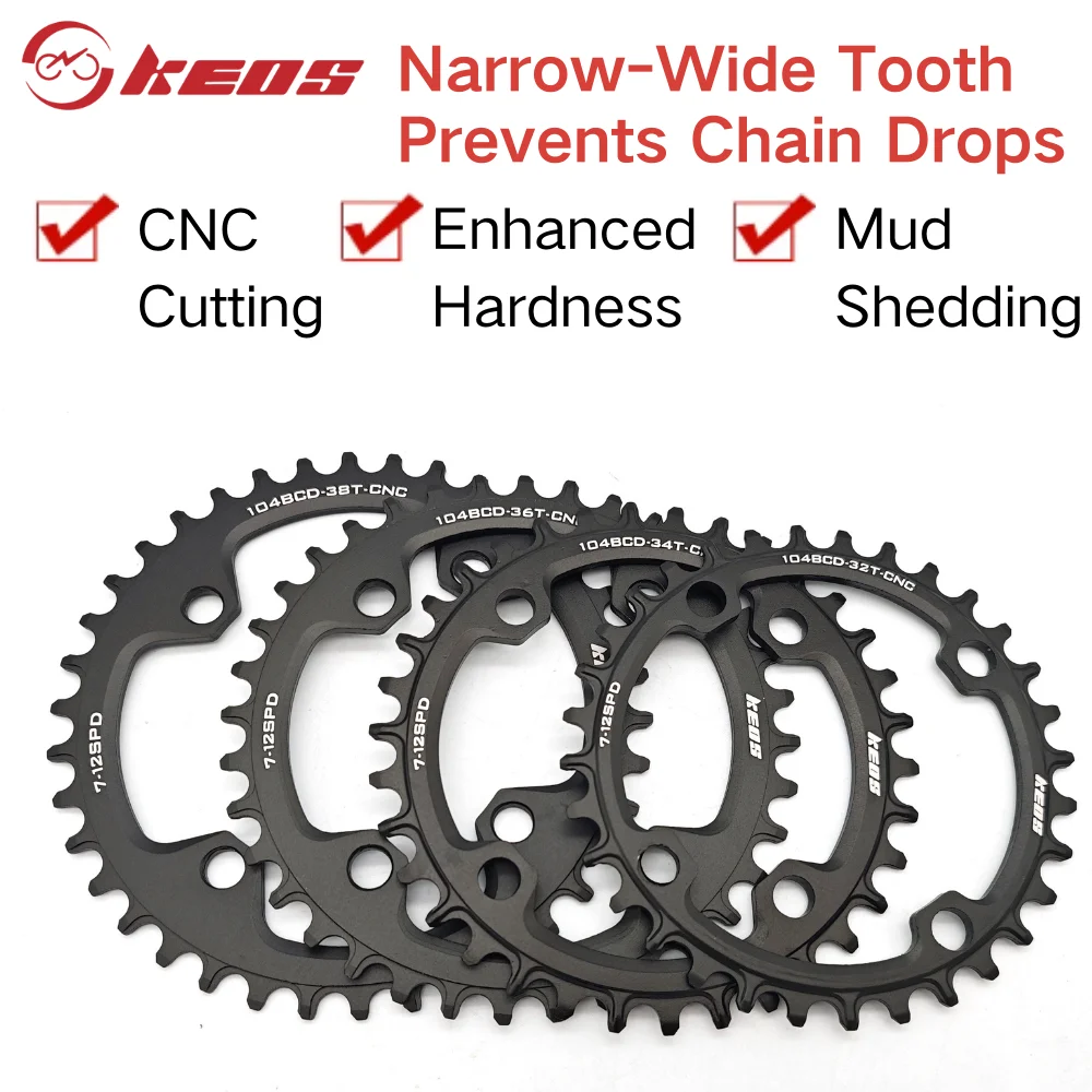 KEOS 104BCD NarrowWide Silver Single Chainring 32-38T for Mountain Bike 7-12 Speed Compatible with M370 M590 M610 M615 IXF Crank view 4