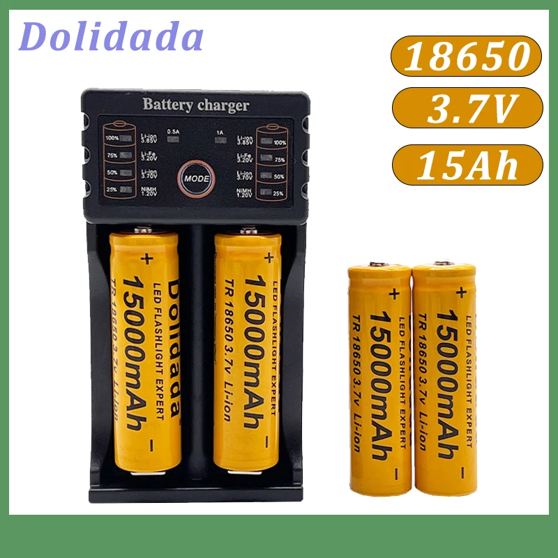 3.7v 15000mah 18650 Lithium Battery Torch 18650 Rechargeable Batteries With 201 Charger 15ah Batterie For Flashlight Toy