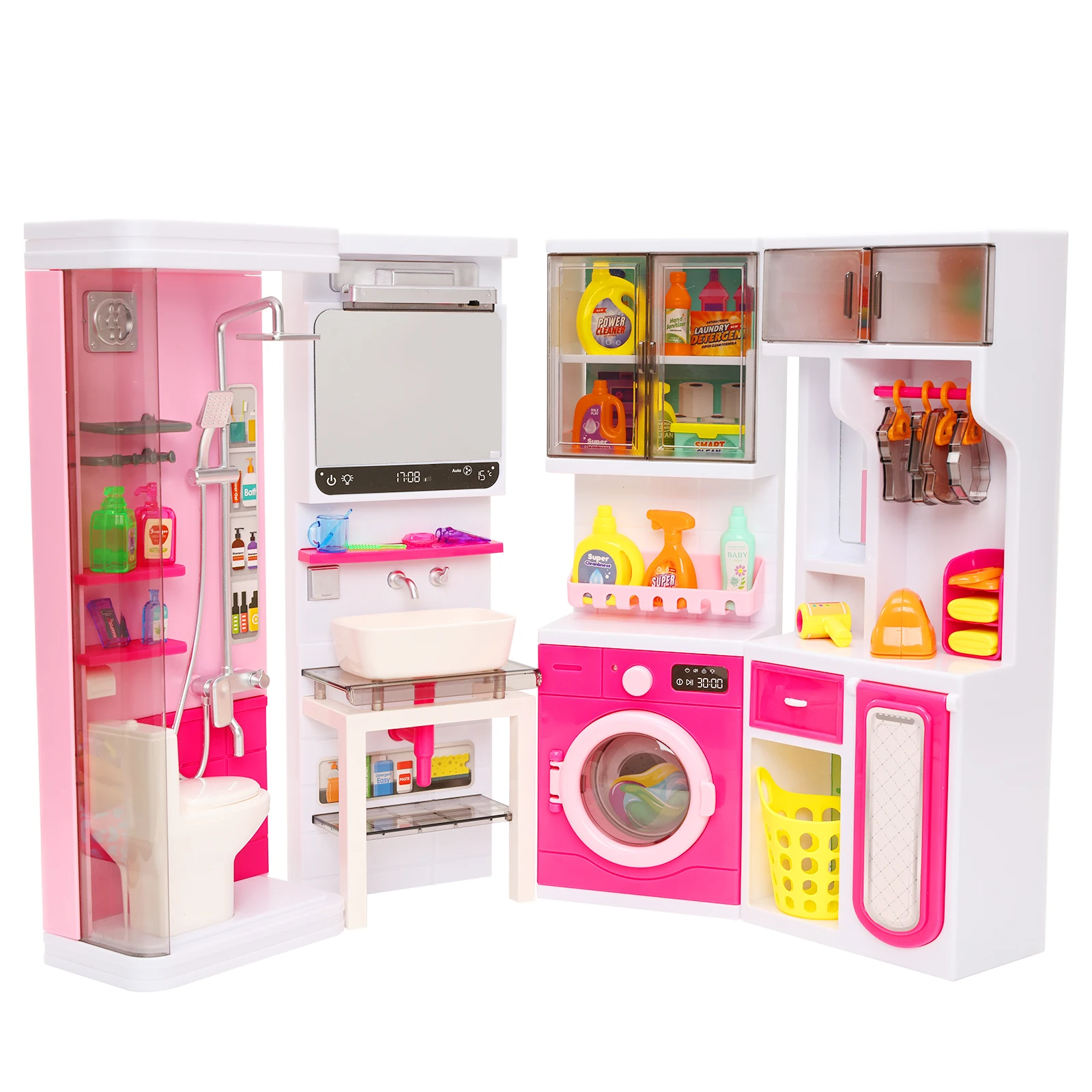 Barwa 55 Pcs Doll Clothes and Accessories 4 inch Mini Bathroom Furniture Playset Dollhouse Laundry Pretend Play Toy