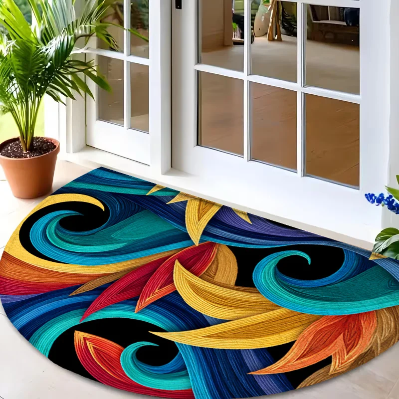 Dynamic Curved Ribbon Art Firework Burst Print Oval Entrance Carpet Commercial Welcome Doormat For Dance Studio