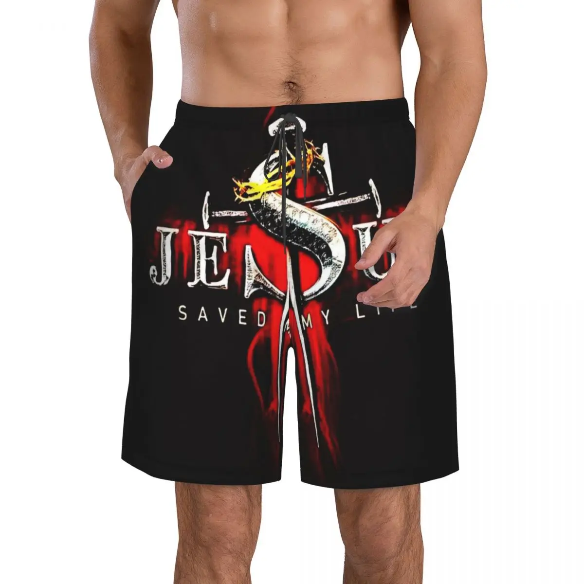 

Christian Warrior Men's Beach Shorts Fitness Quick-drying Swimsuit Funny Street Fun 3D Shorts
