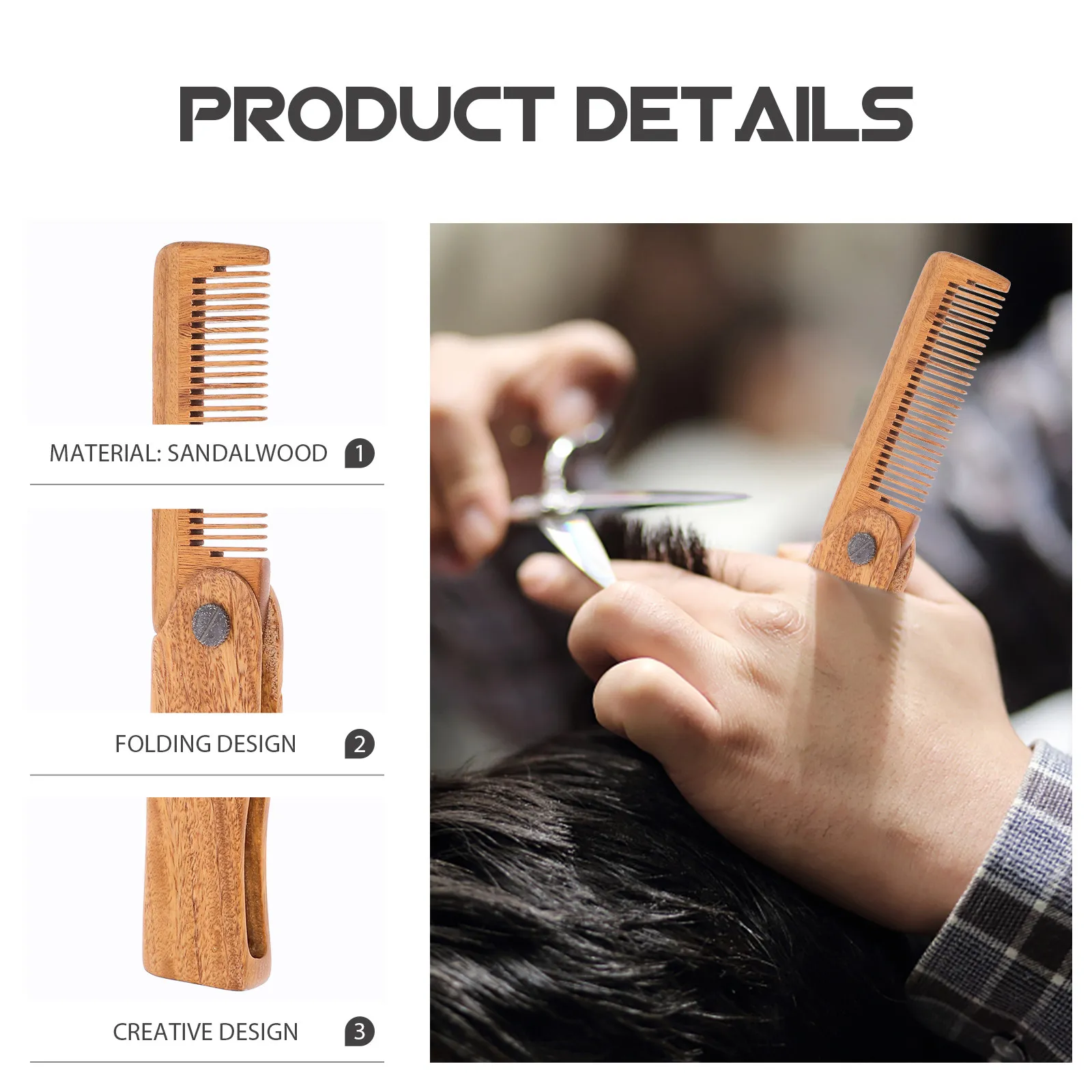 

1Pcs Portable Folding Sandalwood Hair Comb Wooden Anti-Static Comb Massage Scalp Care Durable Travel Accessory