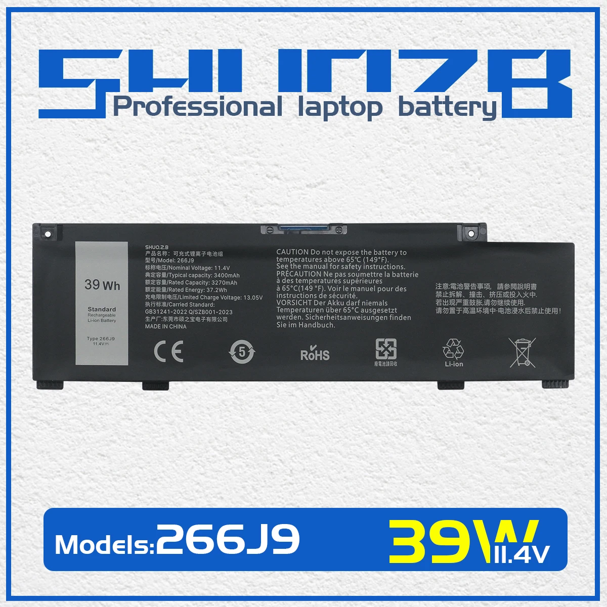 

SHUOZB 266J9 Laptop Battery For DELL G3 15 3590 3500 G5 15 5500 5505 Series For DELL Inspiron 14 5490 M4GWP PN1VN 11.4V 51WH