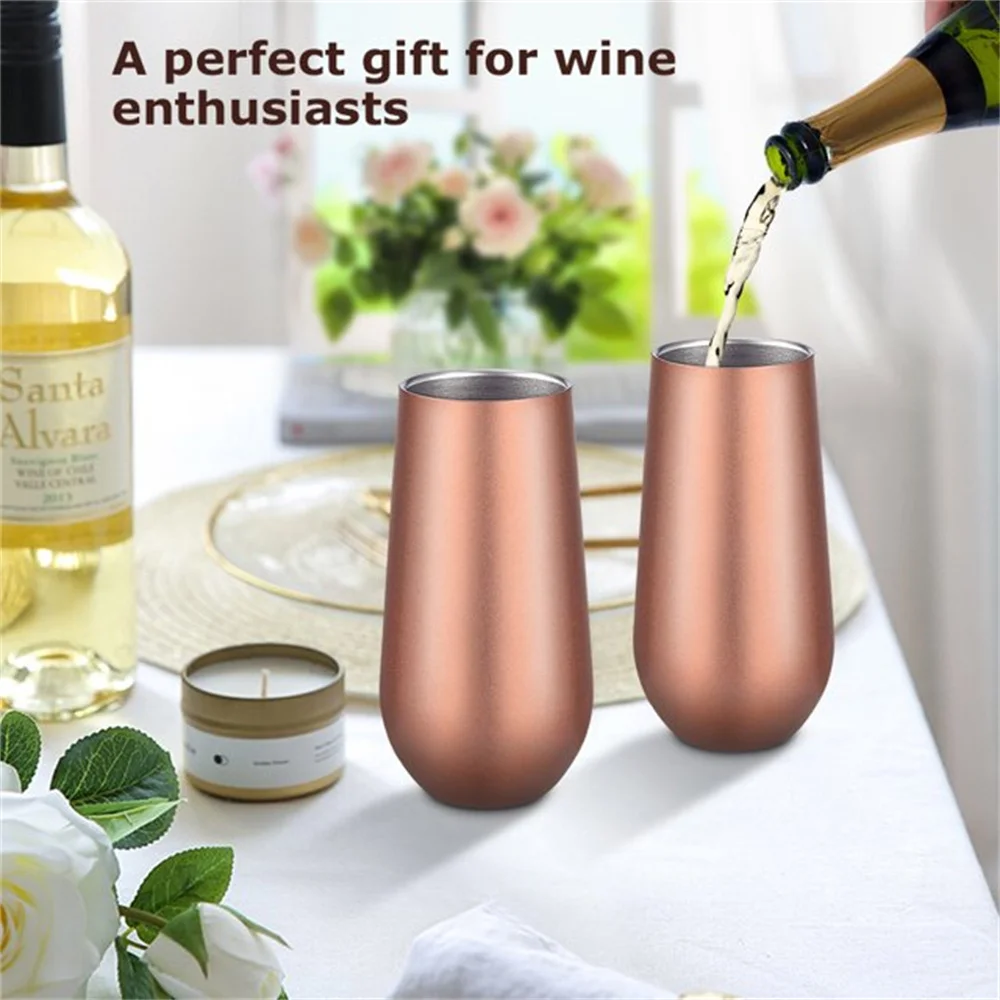 6oz Stainless Steel Thermos Champagne Tumbler Cup With Lids Wine Glass Beer Cup Wedding Party Festival Mug Gift