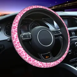 Pink Leopard Print Car Steering Wheel Cover 37-38 Cheetah Auto Steering Wheel Protector Car-styling Interior Accessories