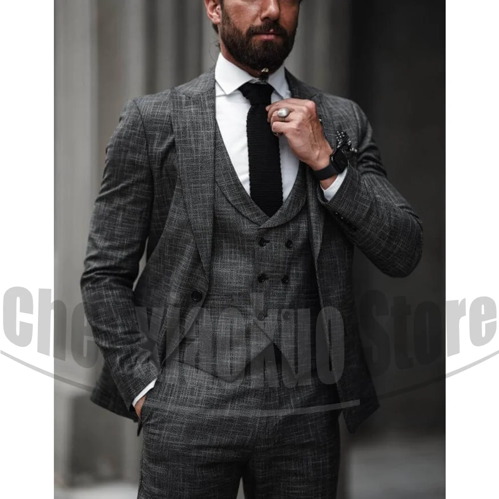 

Men Suits 3 Piece Fashion Peak Lapel One Button Formal Tuxedos Party Prom Wedding Customized Male Suit (Blazer+Pants+Vest)