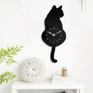 1pc Diy Acrílico ACRYLIC NEGRO Reloj de pared de la pared de gato silencioso Decoración del hogar para el hogar para la sala de estar Decoración de la oficina del restaurante 8 mejores gatos de reloj de ventas - №3