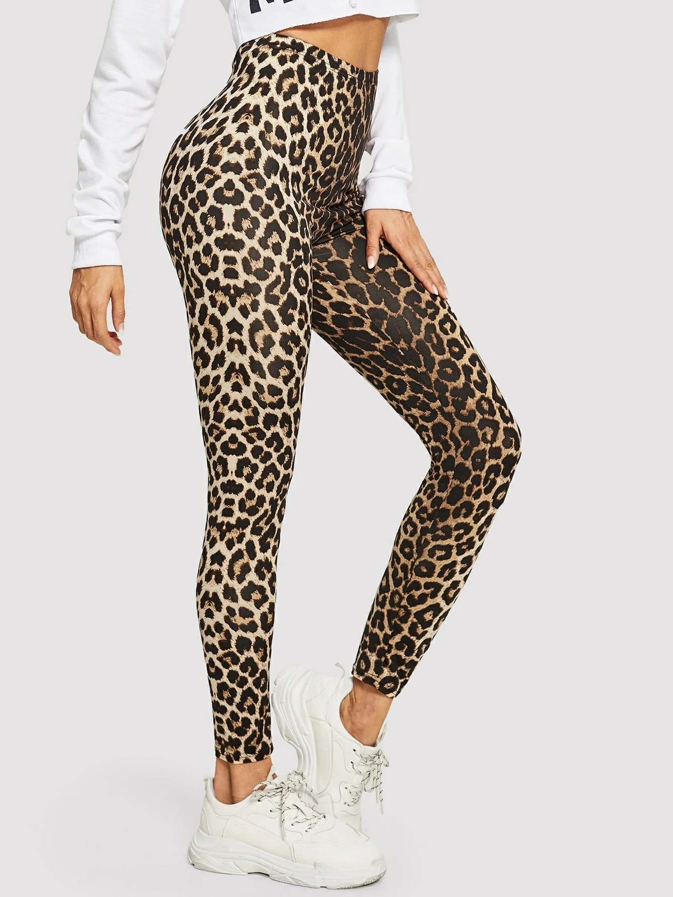 Brown Leopard Print Women's High Waisted Leggings, Ultra-Soft Stretch Slim Leggings, Cheetah Pattern Skinny Pants for Everyday view 2