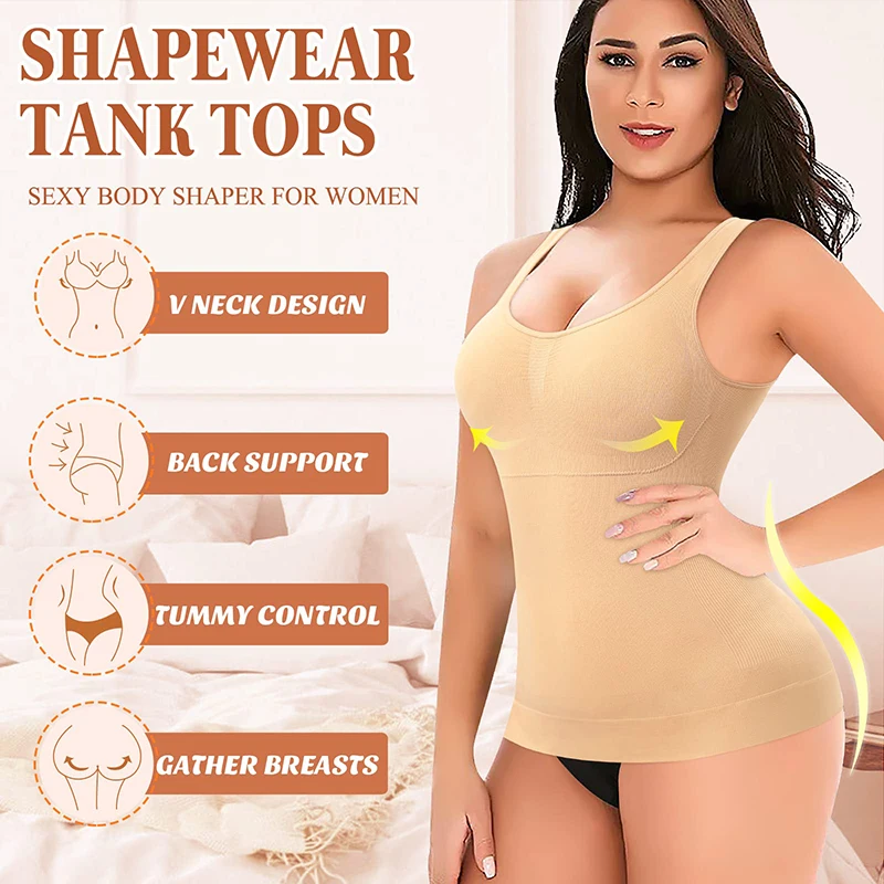 Slimming Shapewear Compression Vest Built-in Bra Tank Top Tummy Control Body Shaper Shirt Waist Trainer Seamless Underwear Belt