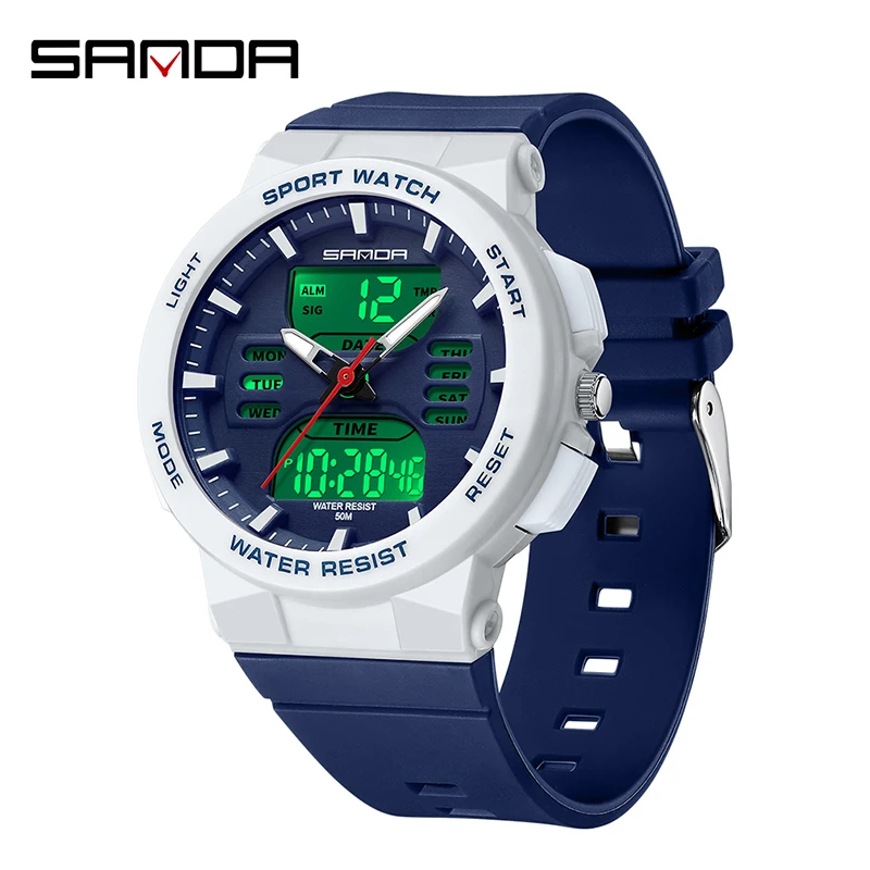 SANDA Fashion New LED Luminous Digital Sport Ladies Watch Dual Display Waterproof Timer Luxury Women Electronic Quartz Watch Hot