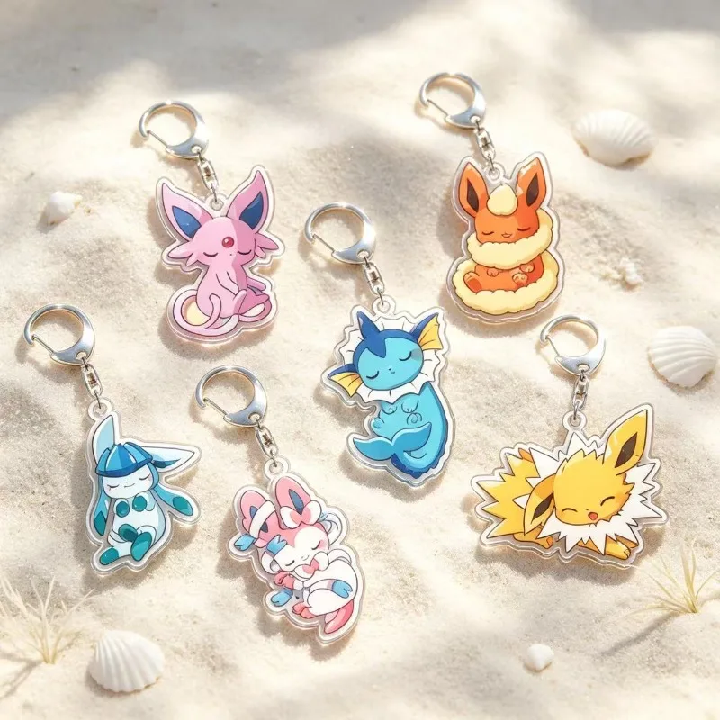 For Pokemon Elf Vaporeon Jolteon Flareon Sylveon Espeon Umbreon Acrylic Selfmade Original Cute Cartoon Anime Keychain Pendant