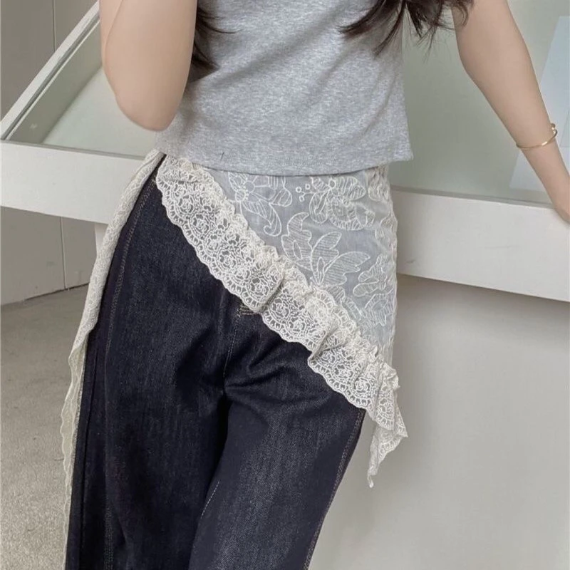 

Korean Vintage White Lace Lace Fart Curtains Women's Layering Triangle Towel Jeans Accessories Kawaii Sexy Curtain Dress