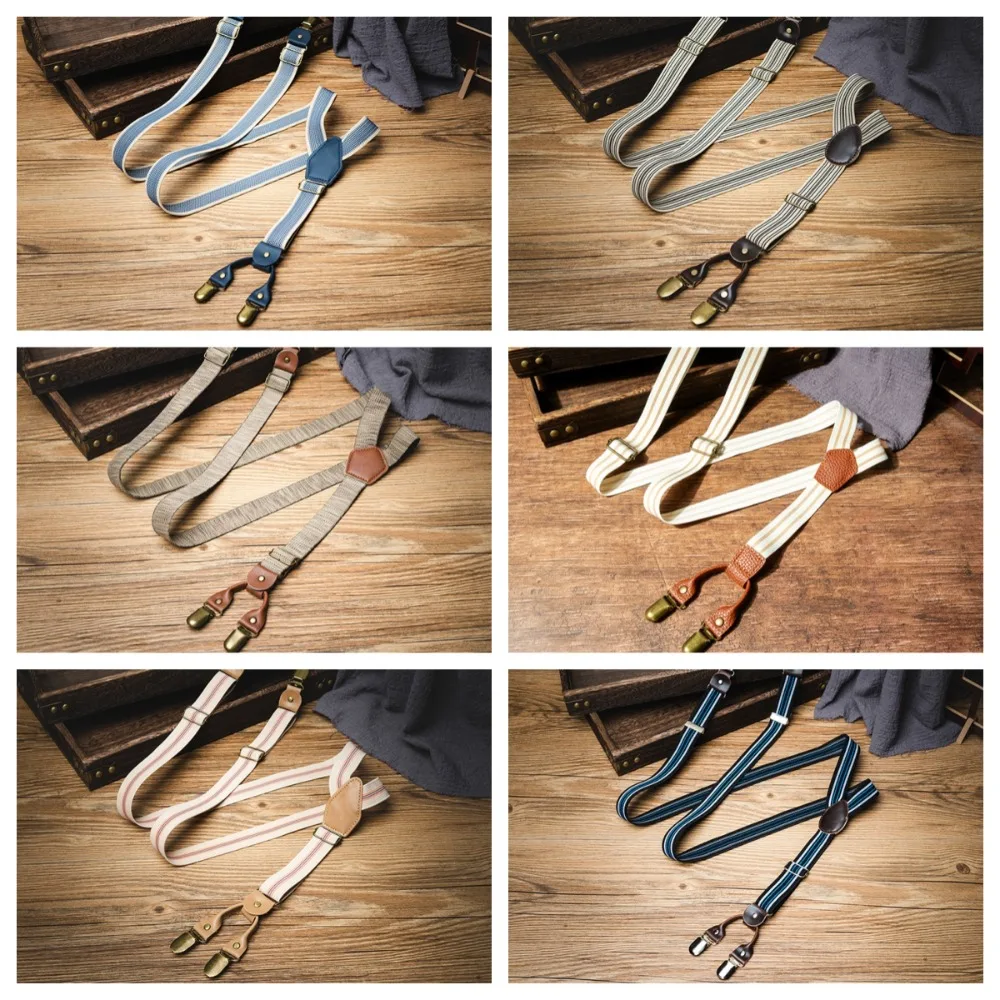 Suspender Retro Kasual untuk Pria, Klip Logam Anti-Selip, Suspender Tipe-Y Gaya Inggris, Aksesoris Jas, Suspender Bergaris dengan Klip untuk Jas