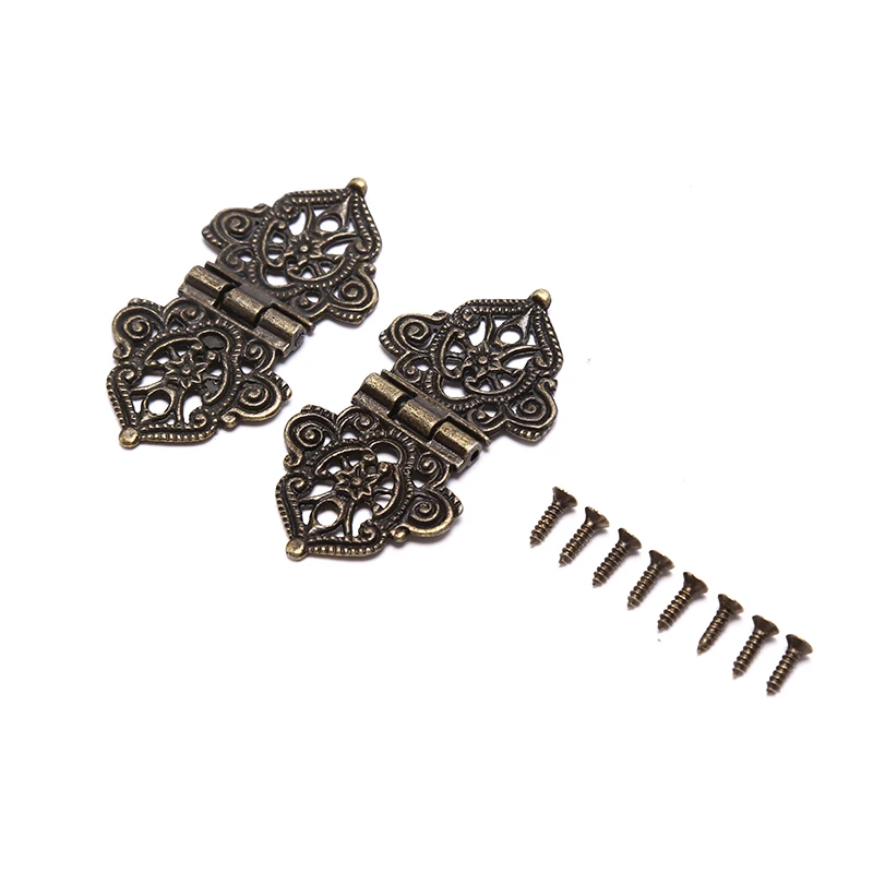 2pcs Antique Printed Zinc Alloy Vintage Alloy Hollow Flower Hinge Furniture Hardware DIY Box Metal HingesWine Box