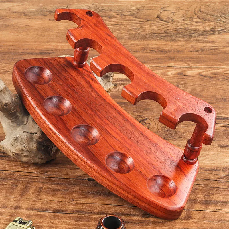 5 Position Solid Wood Semicircular Vertical Tobacco Pipe Stand Holder Display Rack Storage Organizer Smoking Pipe Accessory