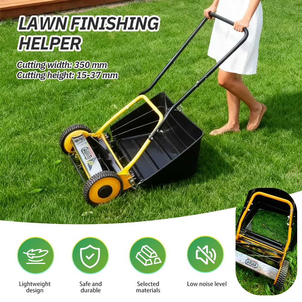 Manual Lawn Mower 14-Inch Grass Trimmer Eco Hand Operated Push Lawn Mower Compact Walk-Behind Lawn Mower Grass Cutter for Yard