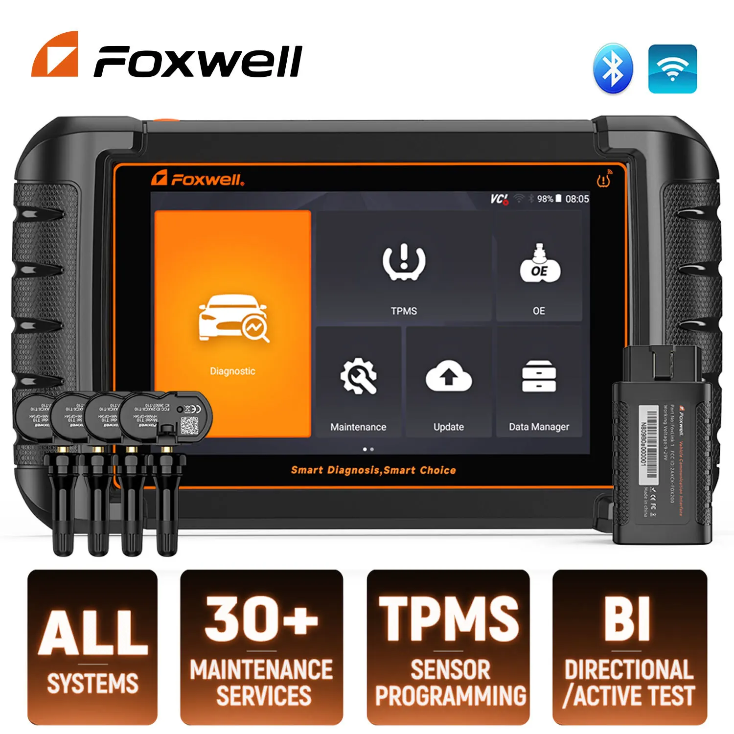 

Профессиональный Автомобильный сканер FOXWELL NT809TS TPMS, программируемый OBD2, двунаправленный тестовый автомобильный Bluetooth-сканер OBD2