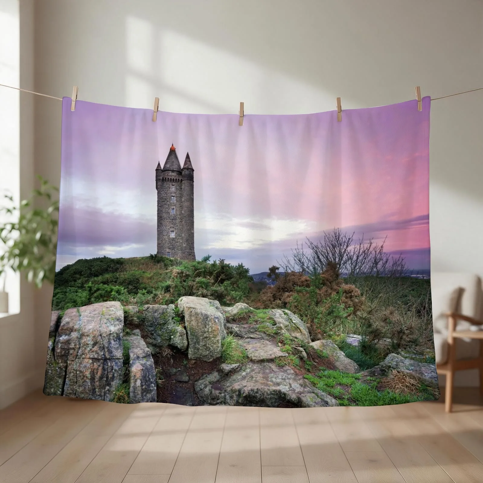 Scrabo tower sunset - Newtownards Throw Blanket couch cozy soft plush fuzzy picnic outdoor blanket