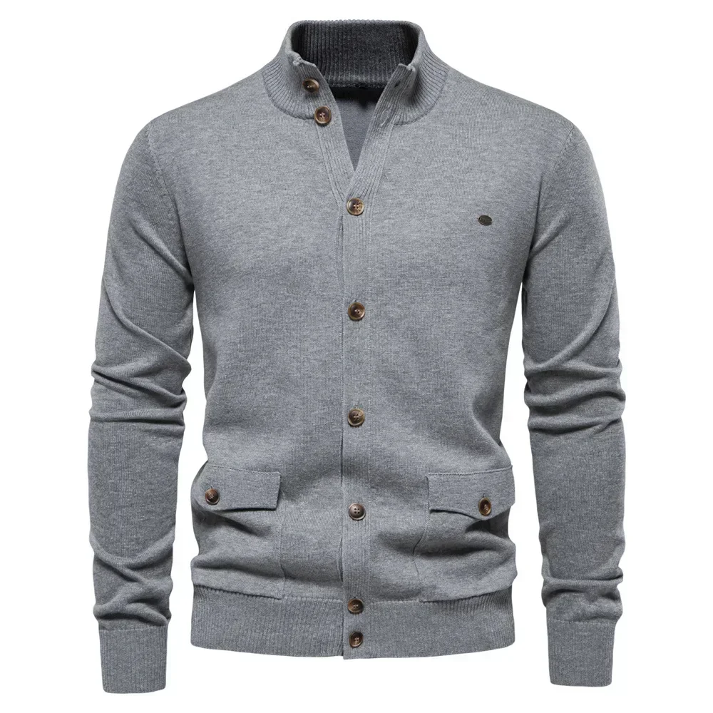 

Euro-american Solid Color Casual Single-breasted Sweater Jacket with Pockets, Men's Autumn and Winter Fashion Cardigan Sweater