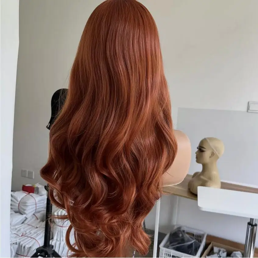 Long Wavy Heat Resistant Hair Natural Halloween Cosplay Wig Copper Red