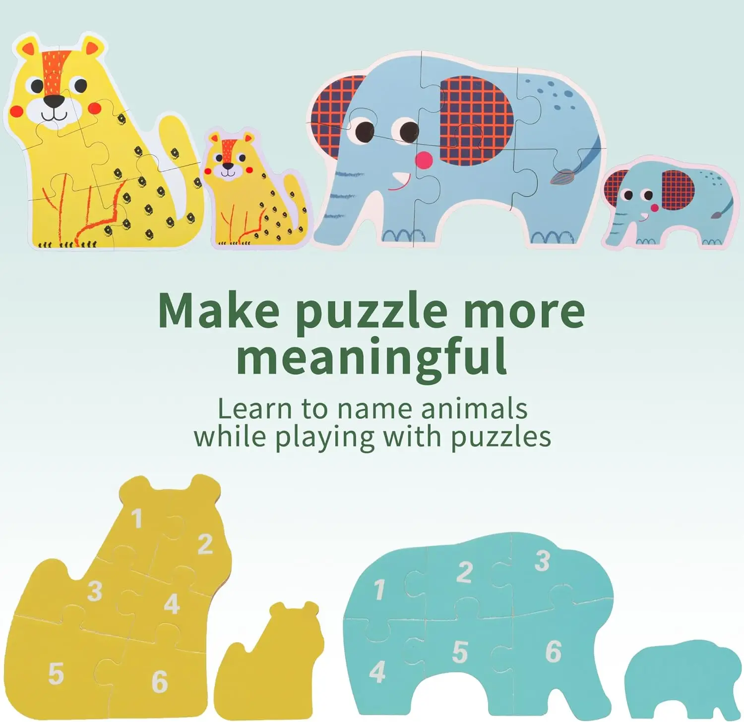 Yeahbo 6 in 1 Animals Jigsaw Floor Puzzle Preschool Kids Game Wooden Educational Gift for 3 4 5 Year Old