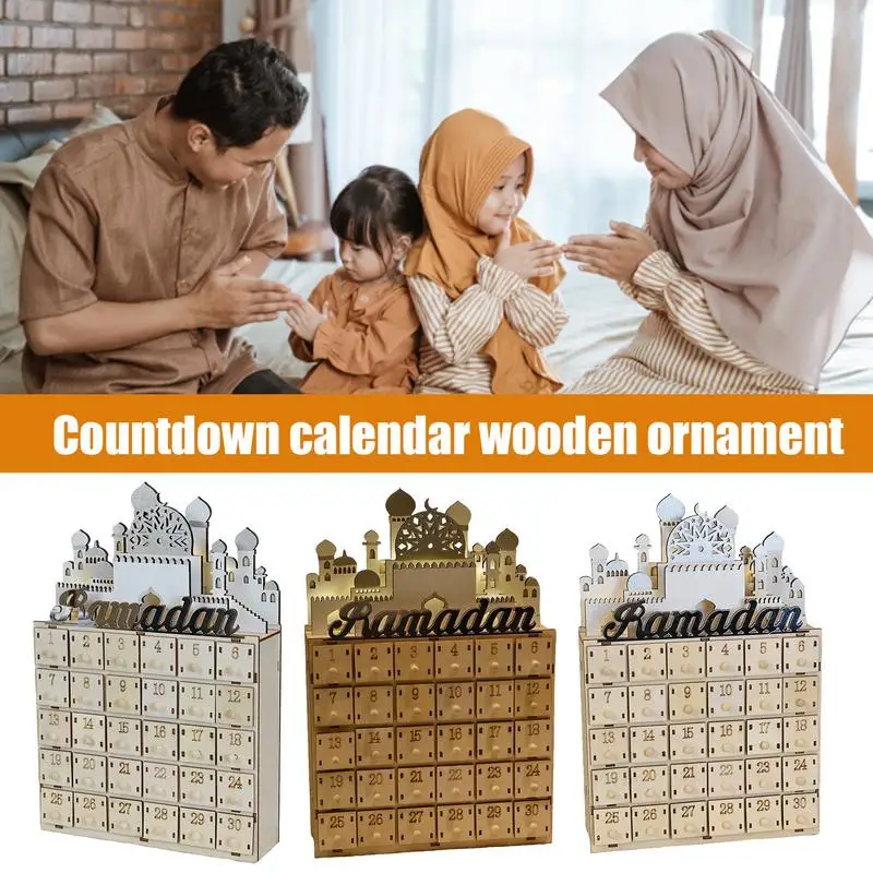 Wooden Countdown Calendar Led Countdown Calendar Display Blocks Decorative Signs & Plaques Eid Decorations In Natural Wood For