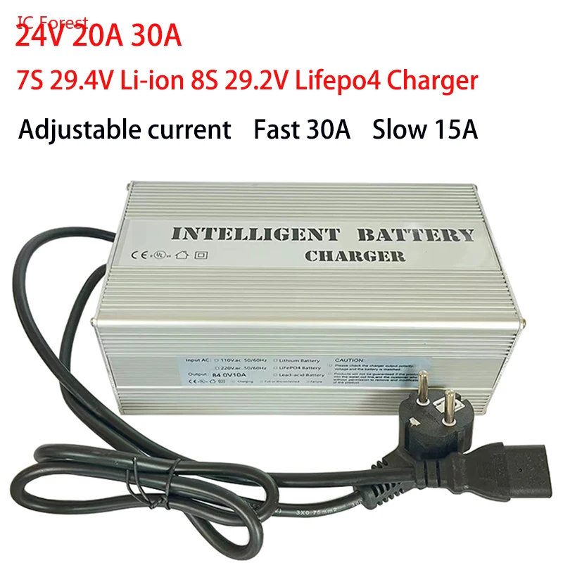 24V 20A 30A 7S 29.4V Li-ion 8S 29.2V Lifepo4 Charger Forklift Tricycle Truck Lead-acid Battery Charger LCD Car Battery Charger