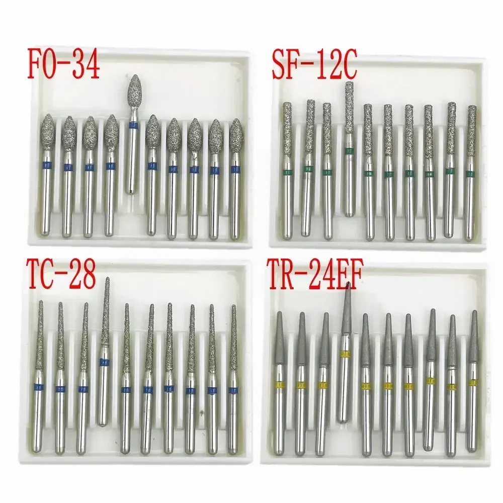 10pcs/box Dental Diamond Burs Drill FG Diamond 1.6mm Shank for High Speed Handpiece Burs