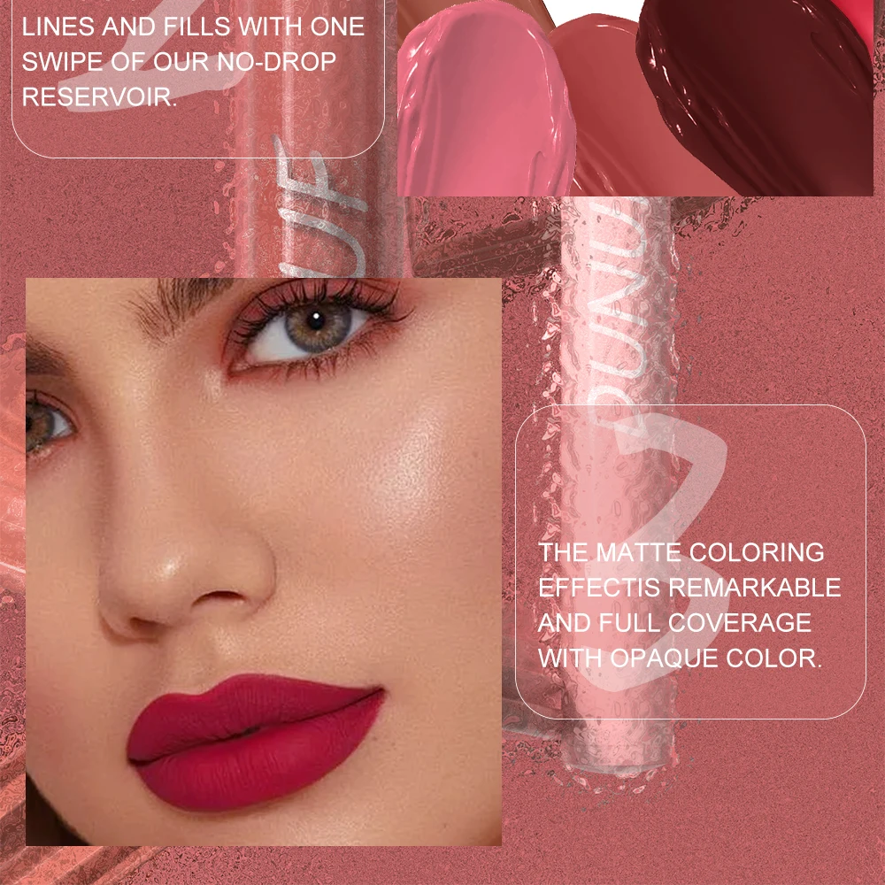 DUNUF Lip Gloss Lip Liner Set Set da 2 pezzi Durevole Facile da colorare Tazza antiaderente impermeabile Set di lucidalabbra opaco resistente al sudore