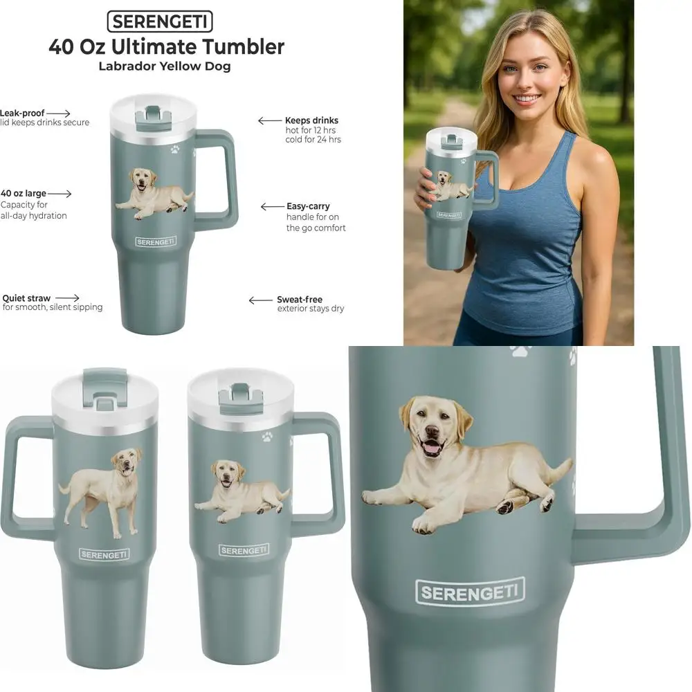 

Вакуумный стакан с ручкой, соломинкой и крышкой — дорожная кружка из нержавеющей стали для любителей собак с желтым лабрадором 3D