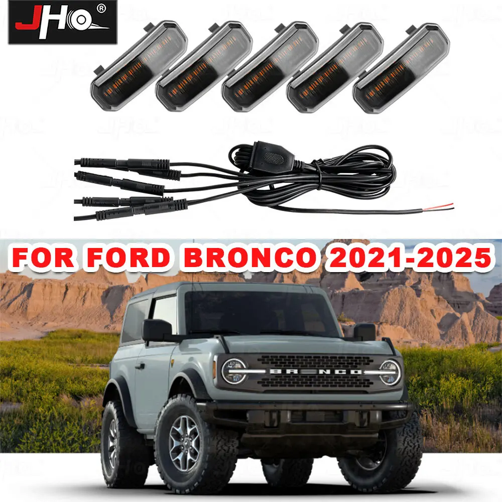 

JHO Off-Road LED Grille Marker Lights For Bronco 2020-2025 Front Bumper Running Lamp Waterproof Amber Decoration Upgrade Set