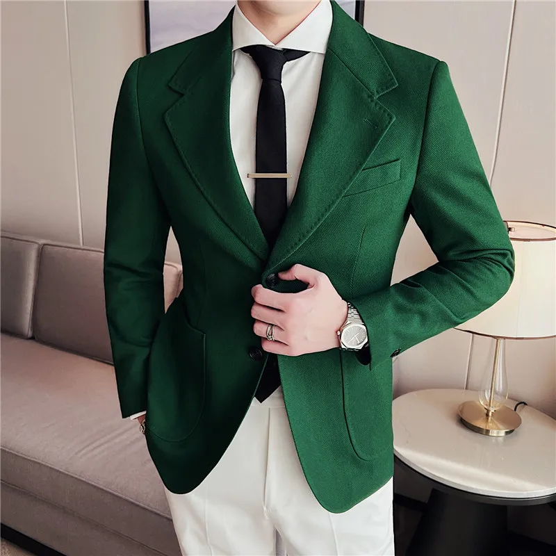 

2022 Men Blazer Fashion One Button Lapel Casual Long Sleeve Decorative Pocket Suit Coat Workwear Business Blazer costume homme