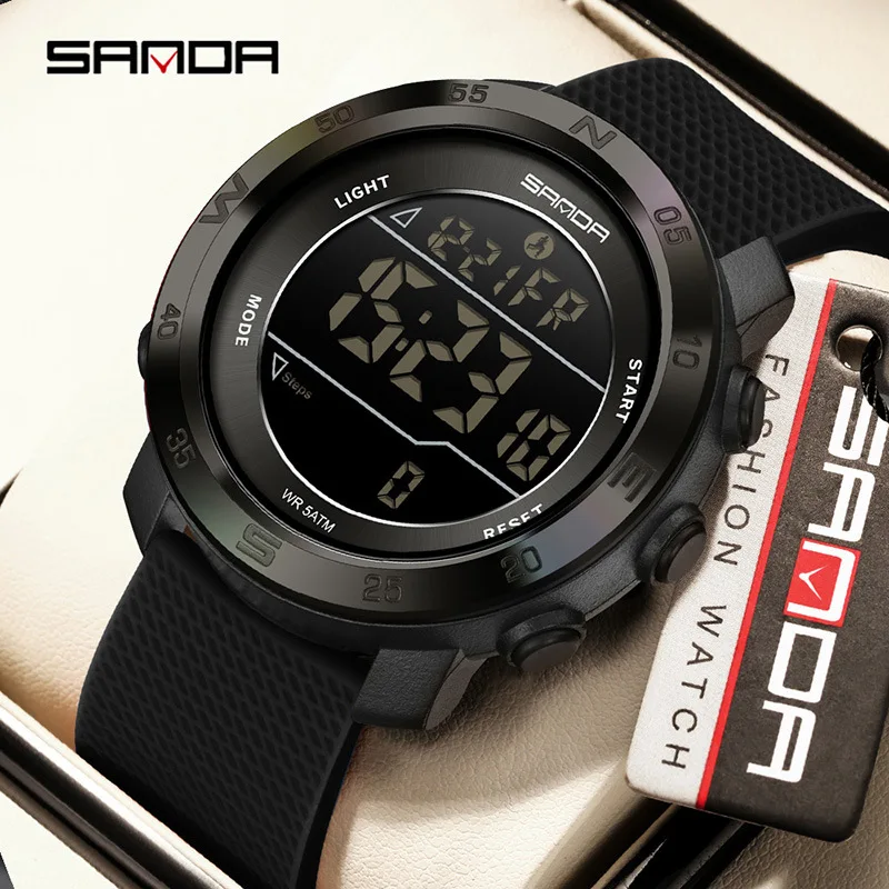 

SANDA 2213 Multi functional Sports Watch 5ATM Waterproof Night Light Meter Step Calorie Dual Alarm Clock Stopwatch Men's Watch