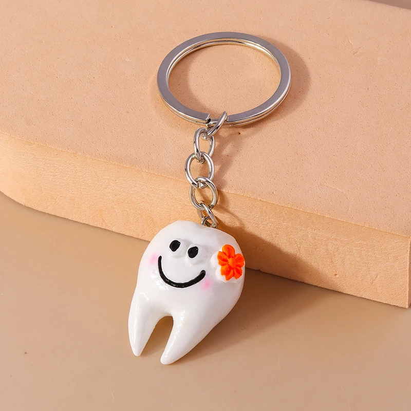 Cute Cartoon Tooth Keychain Smile Face Keyring Pendants for Women Girls Handbag Decor Handmade Jewelry Gifts