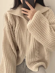 Suéter de Punto para Mujer, Cuello Alto, Manga Larga, Estilo Casual Coreano Retro, Diseño Trenzado, Cálido y Moderno para Inv...