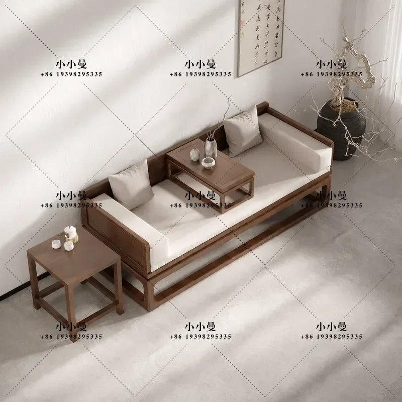Arhat Bed Solid Wood Log Furniture New Chinese Style Multi-functional Sofa Simple Tea Room Zen Couch Three Piece Set for Home